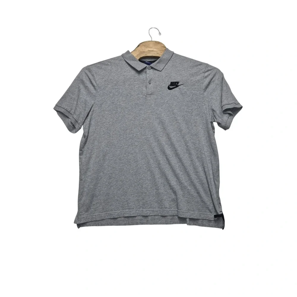 Nike Polo Shirt Mens Size XL Short Sleeve Grey with Black Swoosh